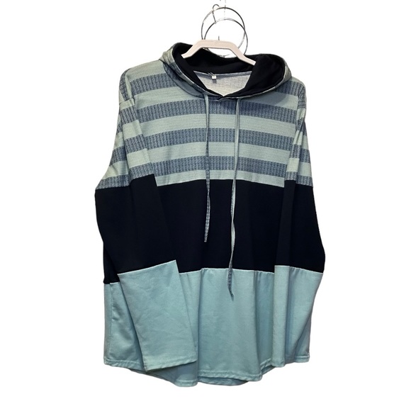 Tops - women’s draw string hoodie green blue color block